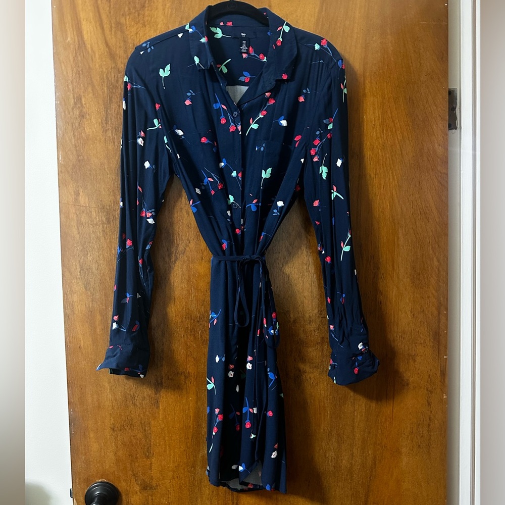 GAP Navy Dress with Red and Green Floral Pattern